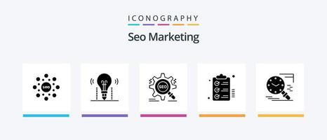 SEO Marketing Glyph 5 Icon Pack inklusive Wunschliste. Zwischenablage. Wissenschaft. Checkliste. Webseite. kreatives Symboldesign vektor