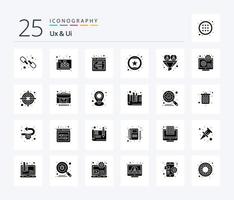 ux och ui 25 fast glyf ikon packa Inklusive stjärna. betyg. flöde. favorit tycka om. hemsida vektor