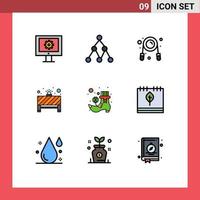 Stock Vector Icon Pack mit 9 Zeilen Zeichen und Symbolen für Kobold Boot Fitness Rotlicht Hinweis editierbare Vektordesign-Elemente