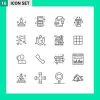 Mobile Interface Gliederungssatz von 16 Piktogrammen von editierbaren Vektordesign-Elementen der Liebeskrebs-Tageskappe Podium Podium vektor