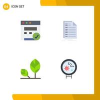 Piktogrammsatz von 4 einfachen flachen Symbolen von Browser-Öko-Rechnungsrechnungsblatt-editierbaren Vektordesignelementen vektor