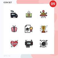 9 universelle Fillline-Flachfarben für Web- und mobile Anwendungen Studiendiplom Raumzertifikat ostern editierbare Vektordesign-Elemente vektor
