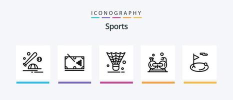 Sports Line 5 Icon Pack inklusive Pins. Ball. Fußball. Netz. Gericht. kreatives Symboldesign vektor