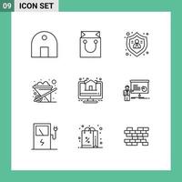 9 kreative Symbole, moderne Zeichen und Symbole für Online-Schubkarren-Shopping, Gartenarbeit, vom Benutzer bearbeitbare Vektordesign-Elemente vektor