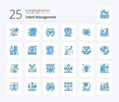Talentmanagement 25 blaues Symbolpaket inklusive Kopf. Armaturenbrett. Fortschritt. Universität. Hut vektor