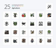 Landwirtschaft 25 Zeilen gefülltes Icon Pack inklusive Baum. Blatt. Lebensmittel. Lager. Blatt vektor