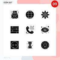 editierbares Vektorlinienpaket mit 9 einfachen soliden Glyphen von E-Learning-Call-World-Wandsperrpad editierbare Vektordesign-Elemente vektor