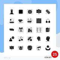 25 solides Glyphenkonzept für mobile Websites und Apps Mediziner Kameraglobus Journalist Kamera Camcorder editierbare Vektordesign-Elemente vektor
