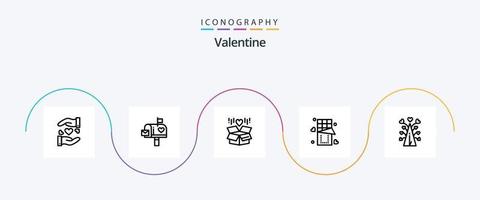 Valentine Line 5 Icon Pack inklusive Geschenk. Tag. Briefkasten. Valentinsgrüße. Briefkasten vektor