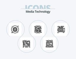 Media Technology Line Icon Pack 5 Icon-Design. Bildschirm. Papier. Kommunikation. Zeitung. Plaudern vektor