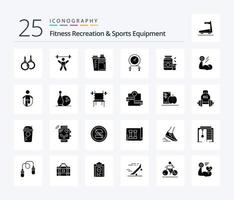 Fitness-, Erholungs- und Sportgeräte 25 Solid-Glyphen-Icon-Pack einschließlich Intensität. Fitness. Fitnessstudio. schnell. Shaker vektor