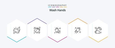 Hände waschen 25-Zeilen-Icon-Pack inklusive Handspray. beschützen. Pflege. Hand. gereinigt vektor
