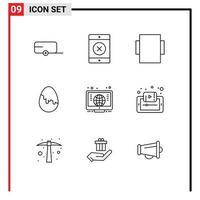 Stock-Vektor-Icon-Pack mit 9 Zeilenzeichen und Symbolen für mobile e-Osterdokumente global bearbeitbare Vektordesign-Elemente vektor