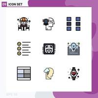 9 universelle Filledline-Flachfarben für Web- und mobile Anwendungen Alkoholtext Sicherheitsliste Wireframe editierbare Vektordesign-Elemente vektor