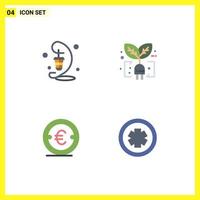 4 universell platt ikoner uppsättning för webb och mobil tillämpningar lykta mynt lampa grön finansiera redigerbar vektor design element