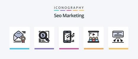 SEO-Marketing-Linie gefüllt 5 Icon Pack einschließlich Welt. anschließen. SMS. Benutzer. Lernprogramm. kreatives Symboldesign vektor