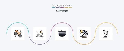 Sommerlinie gefülltes flaches 5-Icon-Paket inklusive Getränk. Urlaub. ac. Regenschirm. Sommer vektor