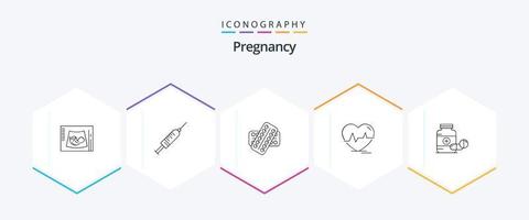 graviditet 25 linje ikon packa Inklusive hjärtslag. ecg. nål. patient. läkemedel vektor