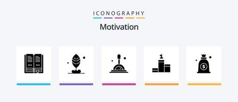 Motivationsglyphe 5 Icon Pack inklusive . Tiefe Suche. Tasche. Dollar. kreatives Symboldesign vektor