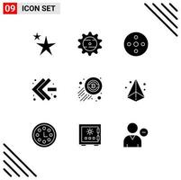 Stock-Vektor-Icon-Pack mit 9 Zeilenzeichen und Symbolen für Wirtschaftsgeld-Filmmaterial Bitcoin-Schnellvorlauf editierbare Vektordesign-Elemente vektor