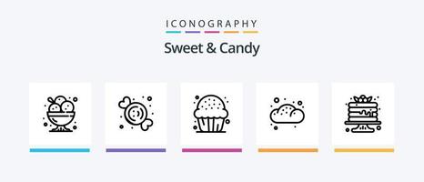 Sweet and Candy Line 5 Icon Pack inklusive Restaurant. Lebensmittel. Süßigkeiten. Nachtisch. Gebäck. kreatives Symboldesign vektor