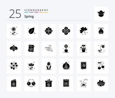 Spring 25 solides Glyphen-Icon-Pack inklusive Fliege. Marienkäfer. Anemone. Marienkäfer. Käfer vektor