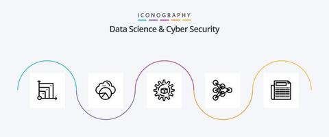 data vetenskap och cyber säkerhet linje 5 ikon packa Inklusive papper. data. atomerad. algoritm. inlärning vektor