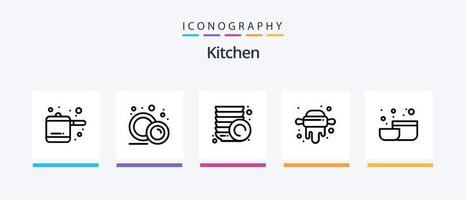 Kitchen Line 5 Icon Pack inklusive Handschuh. Kochen. Schürze. Hersteller. Kaffee. kreatives Symboldesign vektor