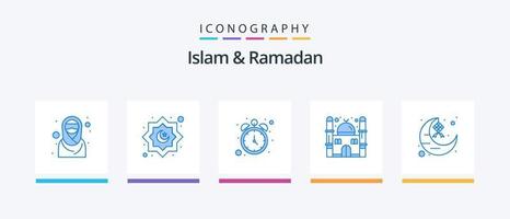 islam und ramadan blue 5 icon pack inklusive eid. Halbmond. Fasten. Ramadan. Moschee. kreatives Symboldesign vektor