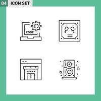 Stock Vector Icon Pack mit 4 Zeilenzeichen und Symbolen für Code Online Development Envelope Shopping editierbare Vektordesign-Elemente