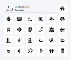 Ramadan 25 solides Glyphen-Icon-Pack inklusive . Palme . heilig . Strand . vektor