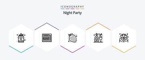 Night Party 25-Zeilen-Icon-Pack inklusive Nacht. Wein. Obst. Gruppe. Feier vektor