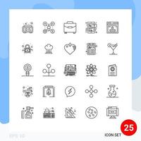 Packung mit 25 modernen Linienzeichen und Symbolen für Web-Printmedien wie Internet-Social-Media-Setting-Social-Bag-editierbare Vektordesign-Elemente vektor