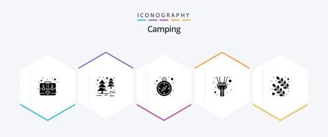Camping-Symbolpaket mit 25 Glyphen, einschließlich . Natur. Logistik. Blätter. Fackel vektor