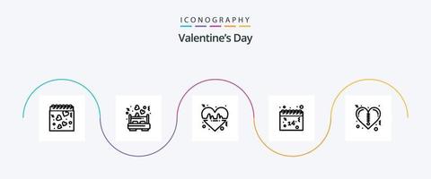 Valentinstag Linie 5 Icon Pack inklusive Valentinstag. Valentinsgrüße. schlagen. Liebe. Kalender vektor