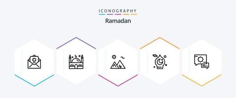 Ramadan 25-Zeilen-Icon-Pack einschließlich islamischer . Pyramide. Muslim . Ägypten . arabisch vektor