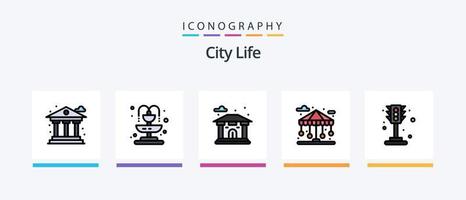 City Life Line gefüllt 5 Icon Pack inklusive Fenster. Gebäude. Stadt. Brunnen. Stadt. kreatives Symboldesign vektor