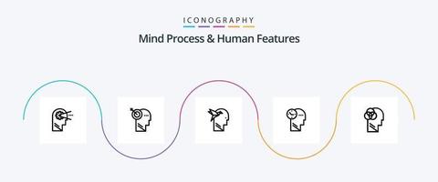 Mind Process und Human Features Line 5 Icon Pack inklusive Brian. Fantasie. Fokus. Vorstellungsform. Mensch vektor