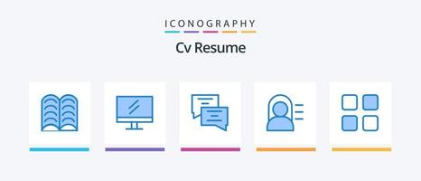 CV återuppta blå 5 ikon packa Inklusive . matematik. meddelande. utbildning. beräkn. kreativ ikoner design vektor