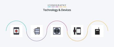 Gerätezeile gefülltes flaches 5-Icon-Paket einschließlich Hardware. Smartphone. Geräte. Smartwatch. Hardware- vektor
