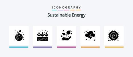 hållbar energi glyf 5 ikon packa Inklusive . hydro. växt. energi. moln. kreativ ikoner design vektor