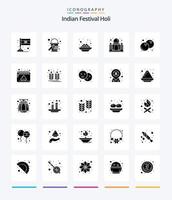 Creative Holi 25 Glyph Solid Black Icon Pack wie Kalender. Lebensmittel. Kanji. Kokosnuss. Taj Mahal vektor