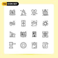 Stock Vector Icon Pack mit 16 Linienzeichen und Symbolen für Disco-Geburtstagslaternenballväter editierbare Vektordesign-Elemente