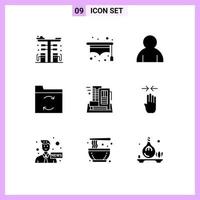 9 användare gränssnitt fast glyf packa av modern tecken och symboler av Hem byggnad mänsklig hotell data redigerbar vektor design element