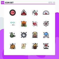 moderner Satz von 16 flachen, farbig gefüllten Linien Piktogramm von Dashboard Auto Kanada Fahrrad Atom editierbare kreative Vektordesign-Elemente vektor