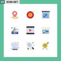 Stock Vector Icon Pack mit 9 Zeilen Zeichen und Symbolen für Media Player Schraubenschlüssel Browser Reparatur Konstruktion editierbare Vektordesign-Elemente