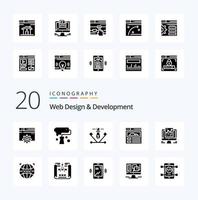 20 Webdesign und -entwicklung solides Glyphen-Icon-Paket wie Website-Stiftwerkzeug kreative Illustrationsgrafik vektor