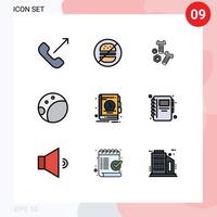 Stock Vector Icon Pack mit 9 Zeilen Zeichen und Symbolen für Bildung Buchbolzen Adresse Rückseite editierbare Vektordesign-Elemente