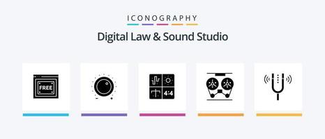 Digital Law and Sound Studio Glyph 5 Icon Pack inklusive Rekorder. Spieler. Klang. Audio. Ingenieurwesen. kreatives Symboldesign vektor