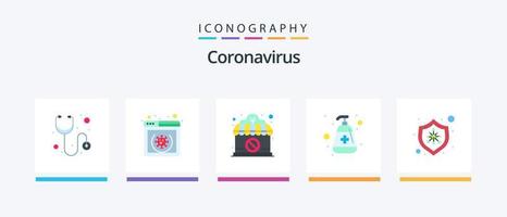 Coronavirus Flat 5 Icon Pack inklusive Schutz. medizinisch. Laden. Virus Schutz. Maniküre. kreatives Symboldesign vektor